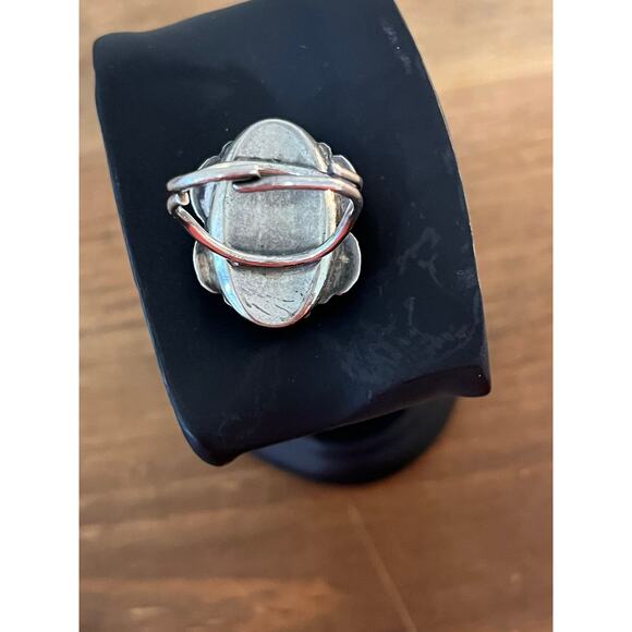 Vintage Beau Sterling Red Glass Cabochon Ring Size 6 Adjustable Mid Century - Picture 7 of 9